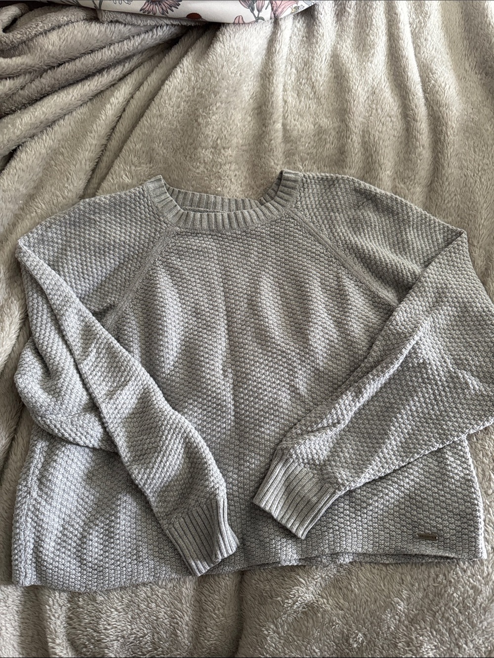 Hollister Light Gray Waffle Crewneck Sweater